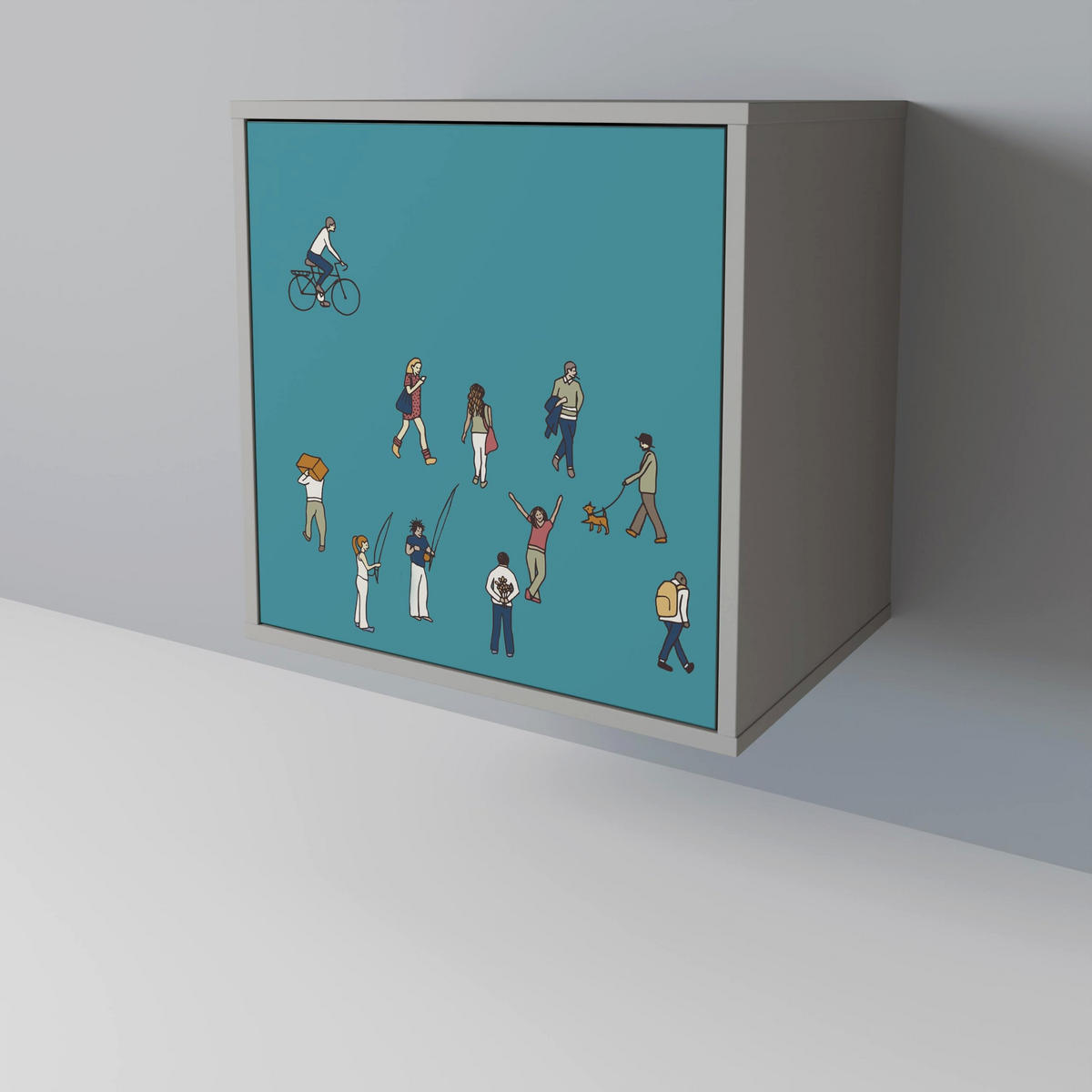 SIDEBOARD COLLECTIVE STREAM, Grau, 57,5x42x70,5 cm, Schwarze Metall-Sternfüße - Multicolor/Schwarz, Holzwerkstoff/Metall (57.5/70.5/42cm) - SpaceRebels