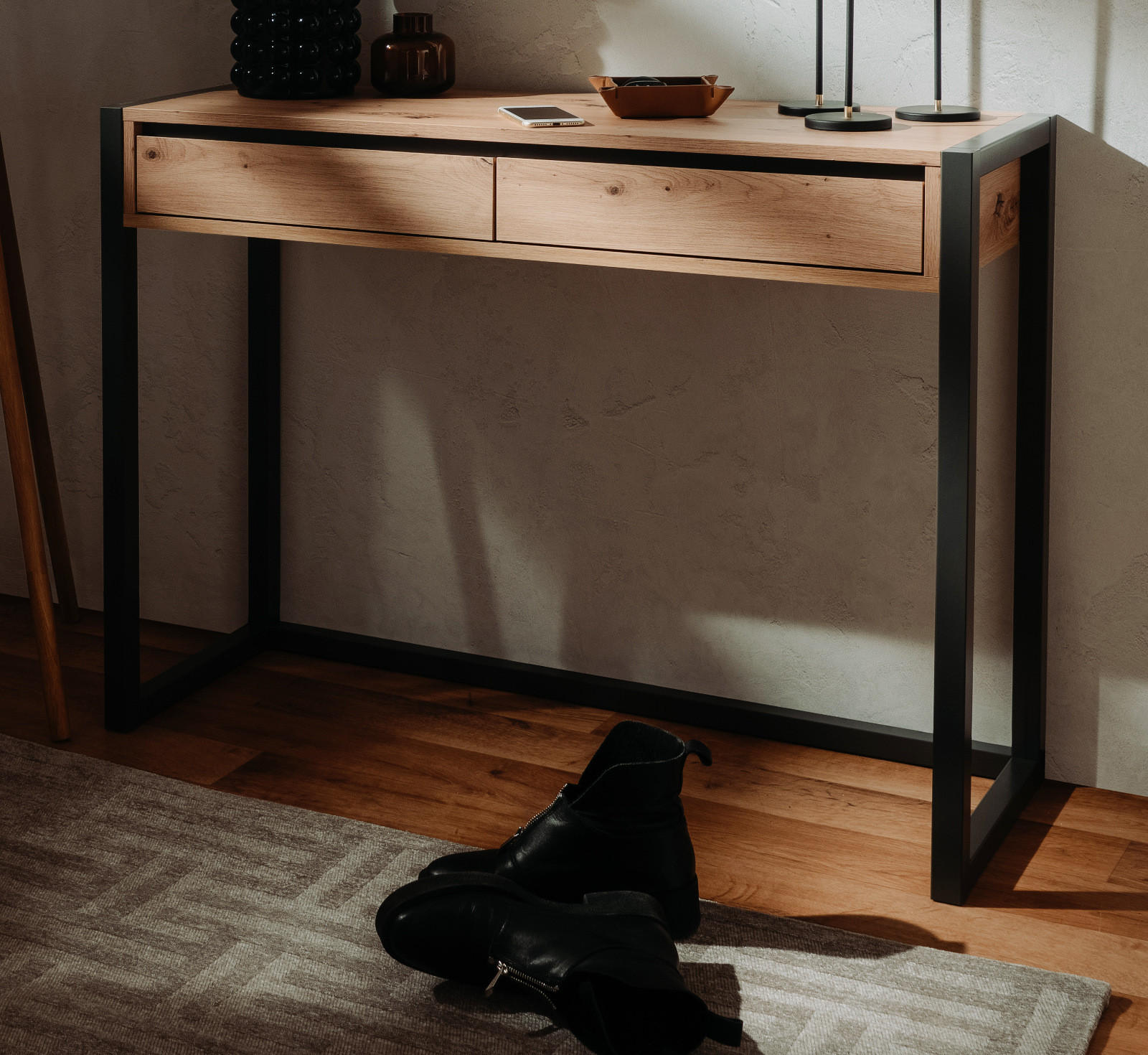 KONSOLENTISCH Eiche Artisan, grau 100 cm Industrial Design, Ablagetisch mit Schubladen - Anthrazit/Eiche Artisan, Holzwerkstoff (35/100/75cm) - Furn.Design
