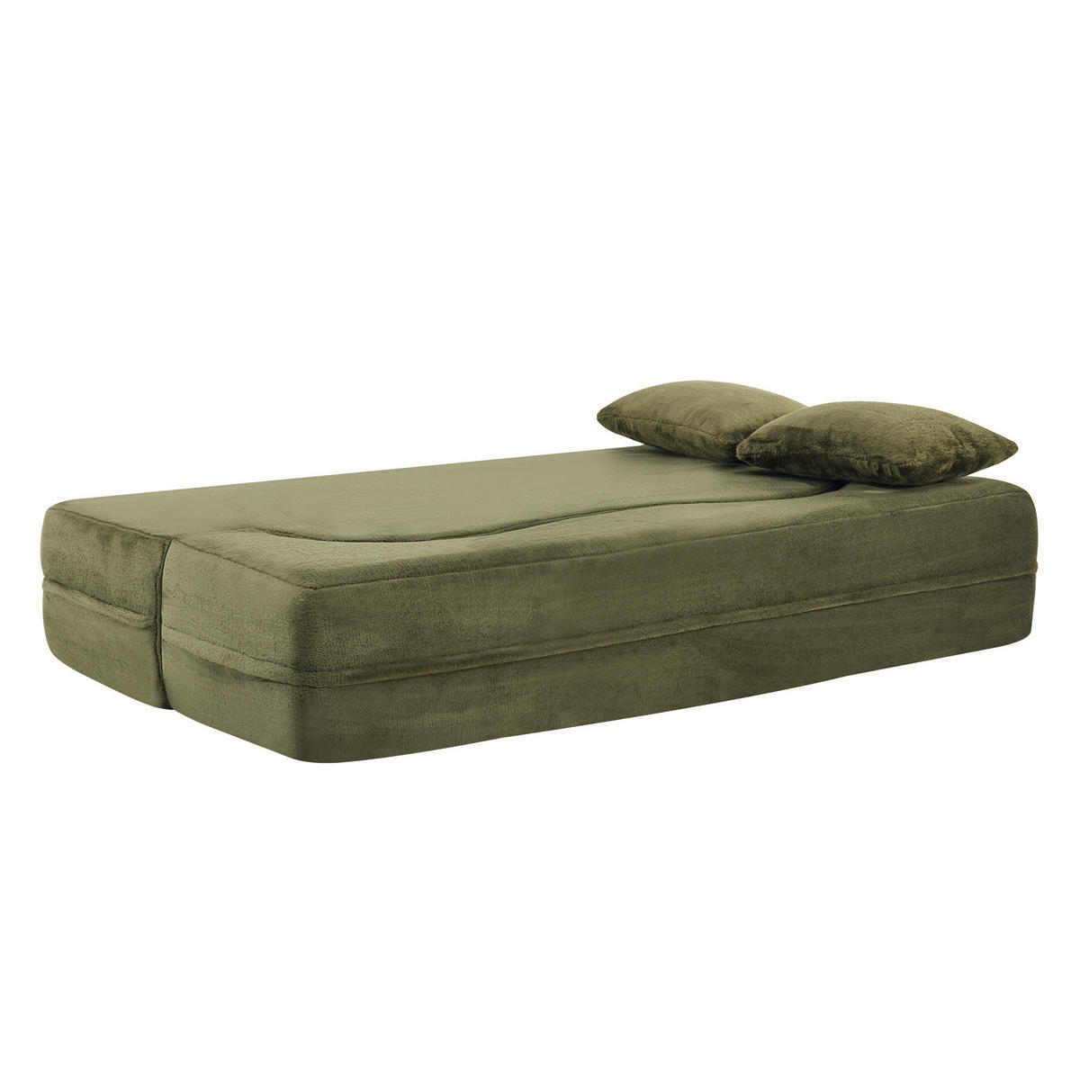 SCHLAFSOFA aus Schaumstoff Grün, faltbar als Gästebett mit 2 Kissen und weichem Kurzplüschbezug - Grün, Kunststoff (180/70/55cm) - Modfu
