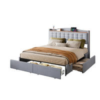 POLSTERBETT 160/200 cm grau mit USB-Ladeanschluss und 4 Schubladen - Grau, Textil (160/200cm) - OKWISH