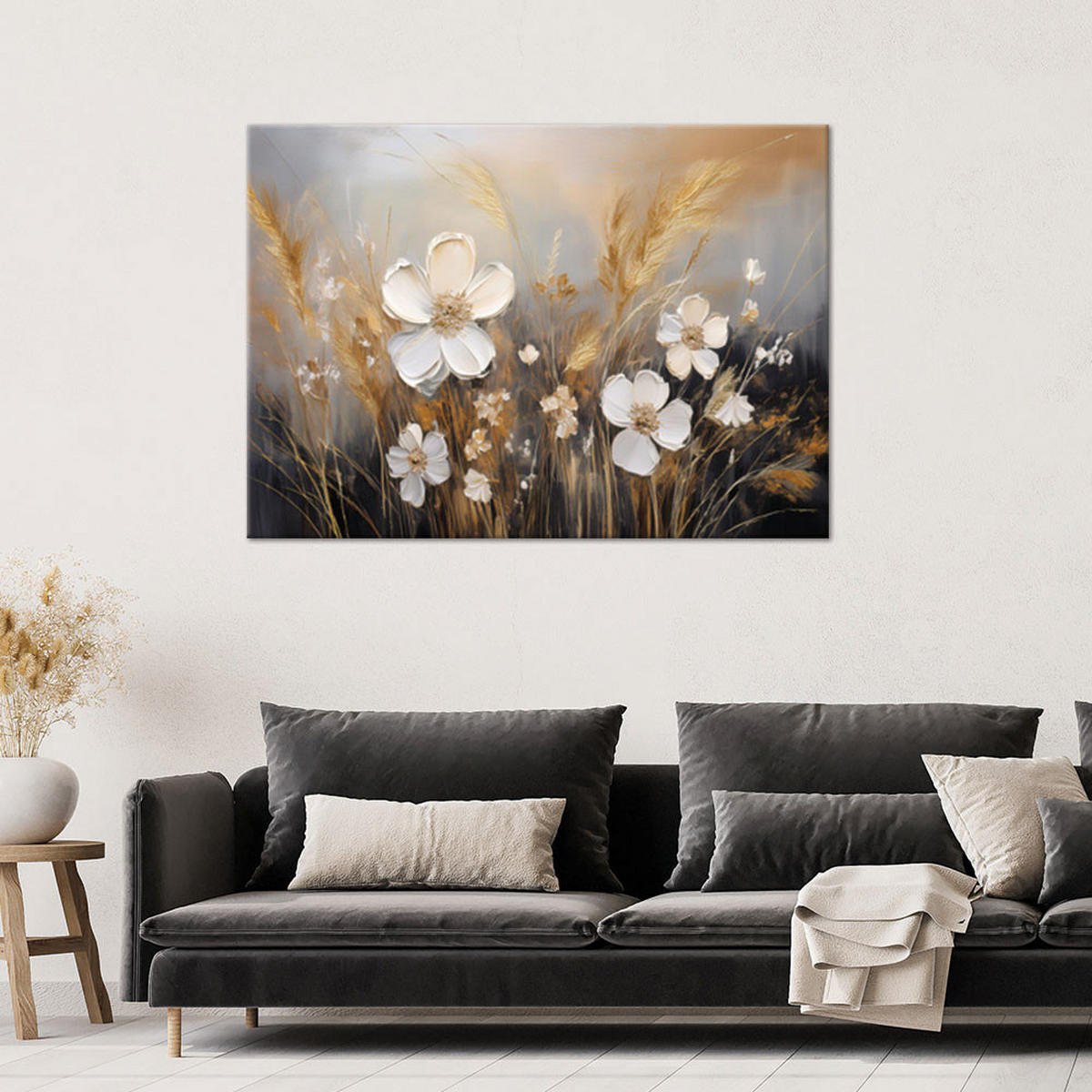 WANDBILD boho beige grasfeldblumen - Beige, Textil (60/40cm) - Feeby