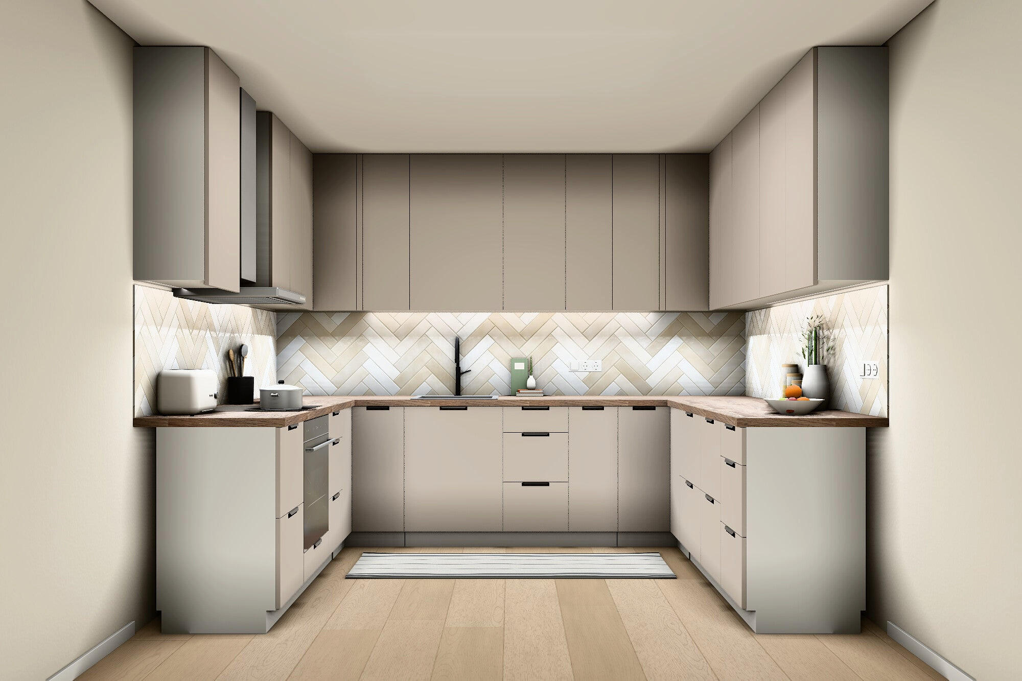 U-KÜCHE Sorento Beige & Weiß – 318 × 239 × 239 cm – KÜ-SORENTO4-001 - Beige, Holzwerkstoff (318/247/239cm) - ROYAL24_MARKT