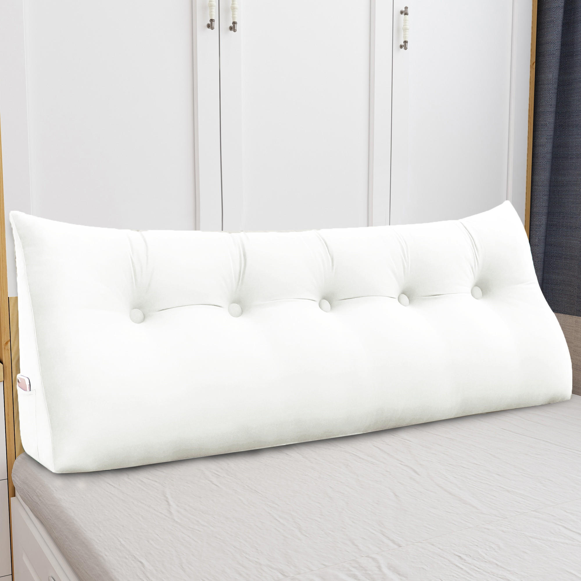 RÜCKENKISSEN für Bett Samt 160 cm - Weiß, Textil (50/160cm) - Vercart