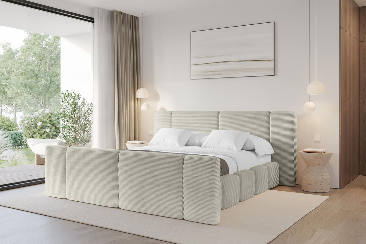 POLSTERBETT mit Bettkasten, Fußteil und Lattenrost, Boxbett ohne Matratze - NILO-Z 180x200 Creme - Beige, Holzwerkstoff/Textil (180/200cm) - ALTDECOR