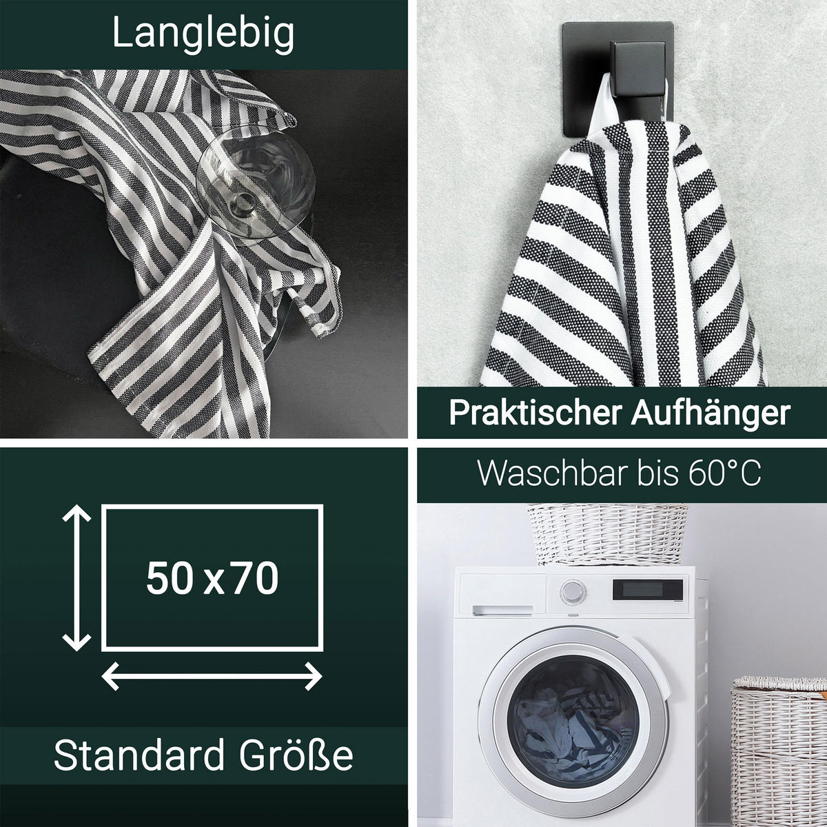 GESCHIRRTÜCHER, 5er-Set, 50x70 cm, 100% Baumwolle, Schwarz - Multicolor, Textil (50/70cm) - Zollner