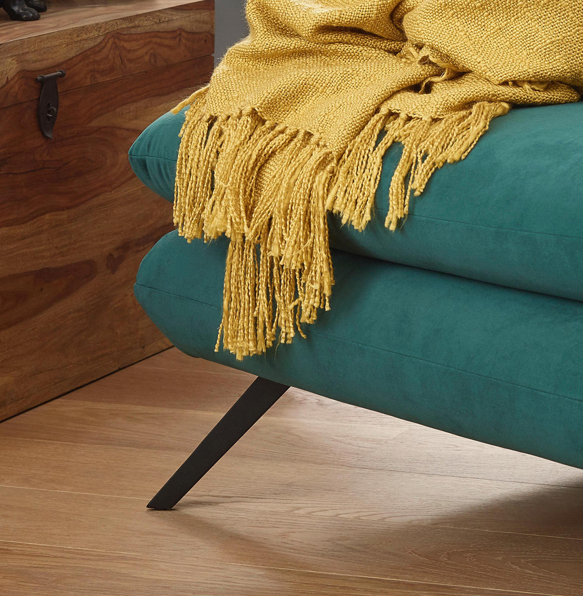 LONGSEAT CHAMRE Smaragdgrün Webstoff - Smaragdgrün/Schwarz, Textil (130/95/160cm) - KAWOLA