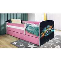 KINDERBETT Autorennen 80x180 cm mit Schublade, Rausfallschutz & Lattenrost, Rosa - Rosa, Holzwerkstoff (80/180cm) - RAUMHIRSCH FURNITURE