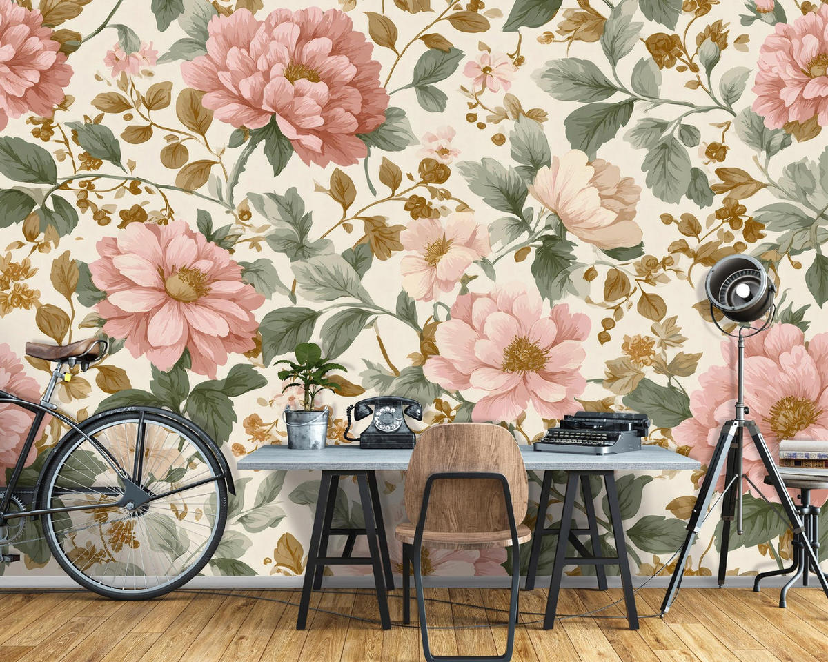 FOTOTAPETE Blumen Vintage Beige 350x250 cm - Multicolor, Papier (350/250cm) - Wallarena