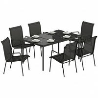 GARTENMÖBELSET 6-teilig,Tisch+stapelbare Textilene-Stühle,schwarz - Schwarz, Metall - Vallsero