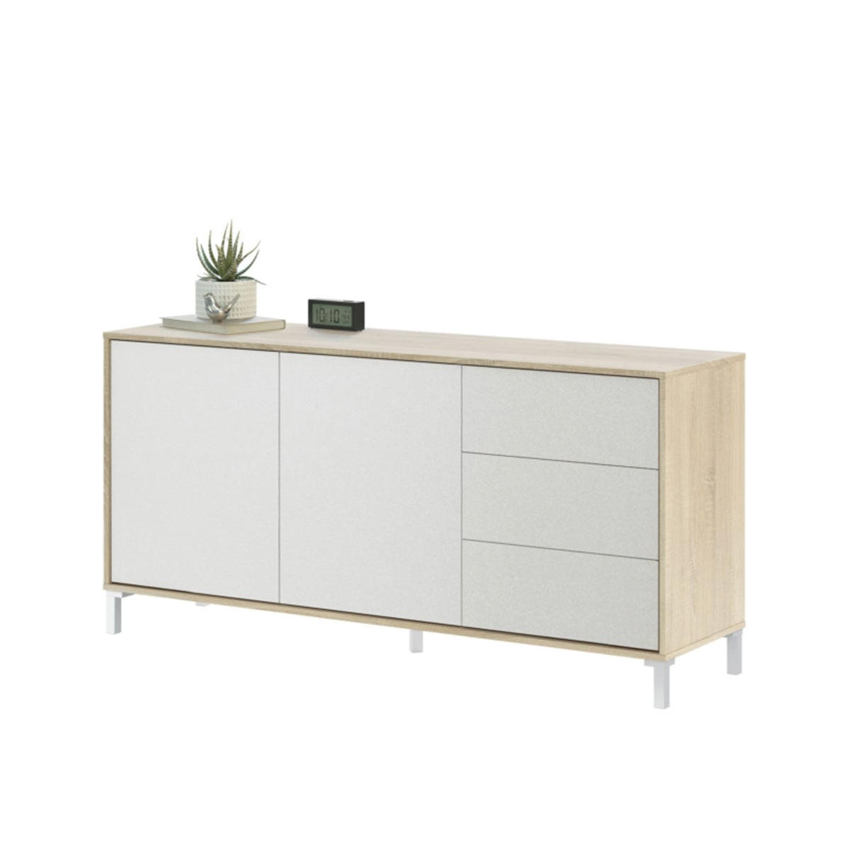 SIDEBOARD mit 2 Türen und 3 Schubladen Brooklyn - L154cm - Weiß/Eiche Artisan, Holzwerkstoff (41/74/10.7cm) - Calicosy
