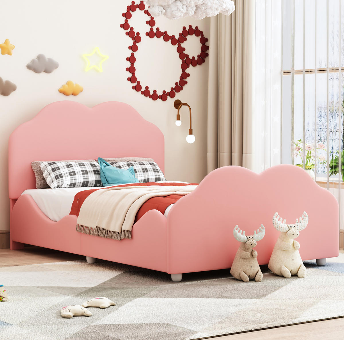 KINDERBETT 90/200 cm aus Samt mit wolkenförmigem Kopf- und Fußteil Rosa - Pink, Textil (90/200cm) - Modenvie