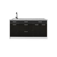 KÜCHENBLOCK R-Line, Schwarz Hochglanz/Weiß, 160 cm Arbeitsplatte Marmor - Schwarz Hochglanz/Weiß, Holzwerkstoff (160/81.6/60cm) - Vicco