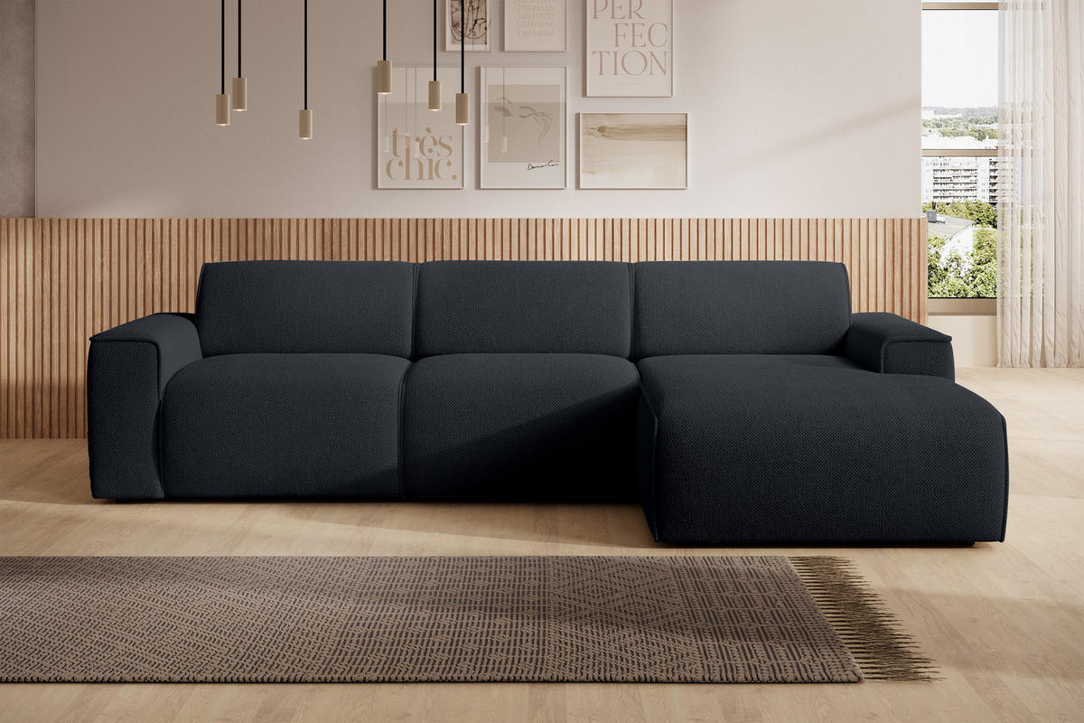 ECKSOFA L Form Didim mini Schwarz 310/165/78 cm – stilvolle kleine Eckcouch R - Schwarz, Kunststoff/Textil (310/165cm) - AX Living