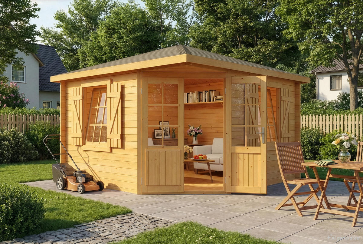 GARTENHAUS Holz Monica Royal - Pinienfarben, Holz (368/275/368cm) - Alpholz