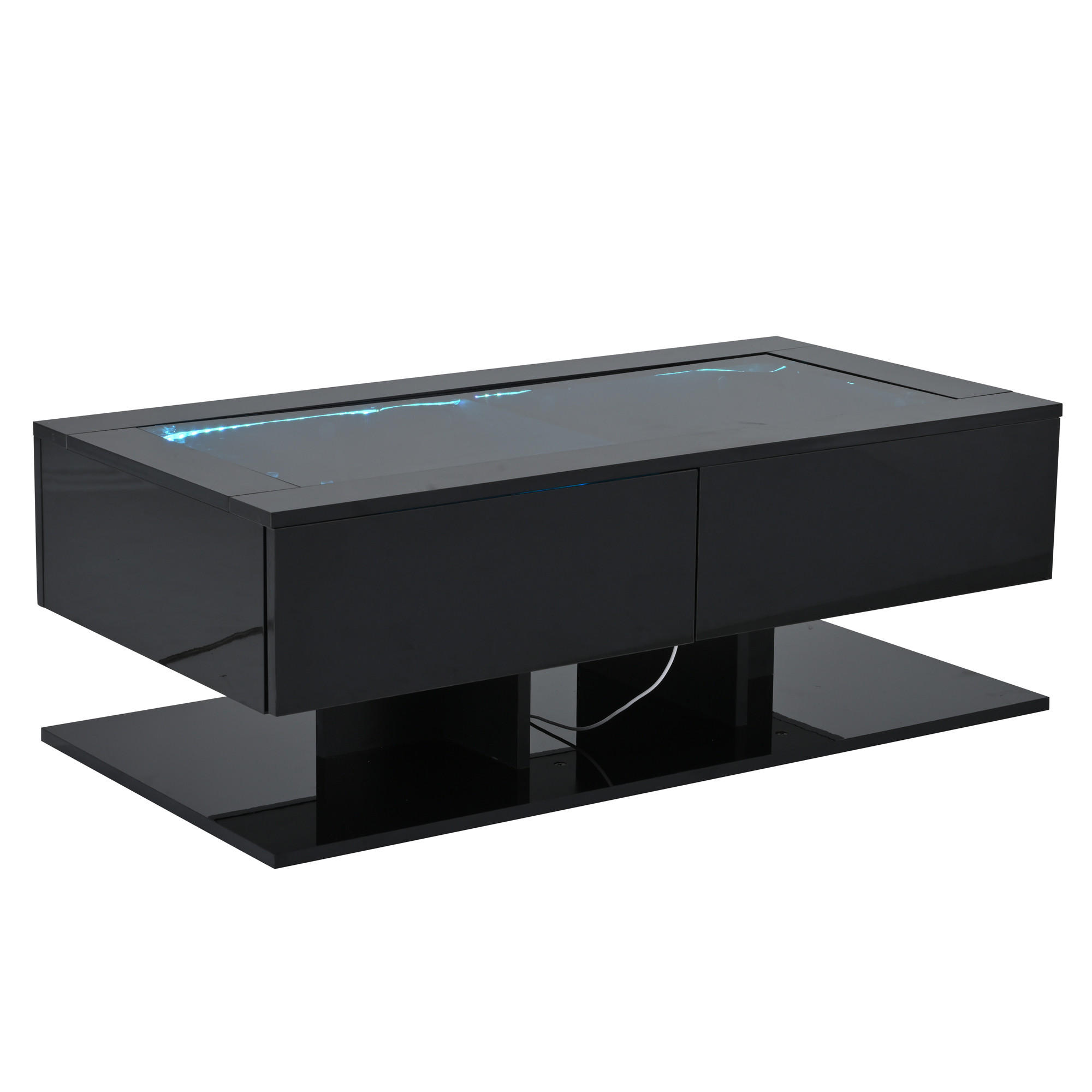 COUCHTISCH LED Schwarz Hochglanz 1 Schublade Glas 100x50x35cm - Schwarz, Holzwerkstoff (100/50/35cm) - FLIEKS