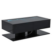 COUCHTISCH LED Schwarz Hochglanz 1 Schublade Glas 100x50x35cm - Schwarz, Holzwerkstoff (100/50/35cm) - FLIEKS