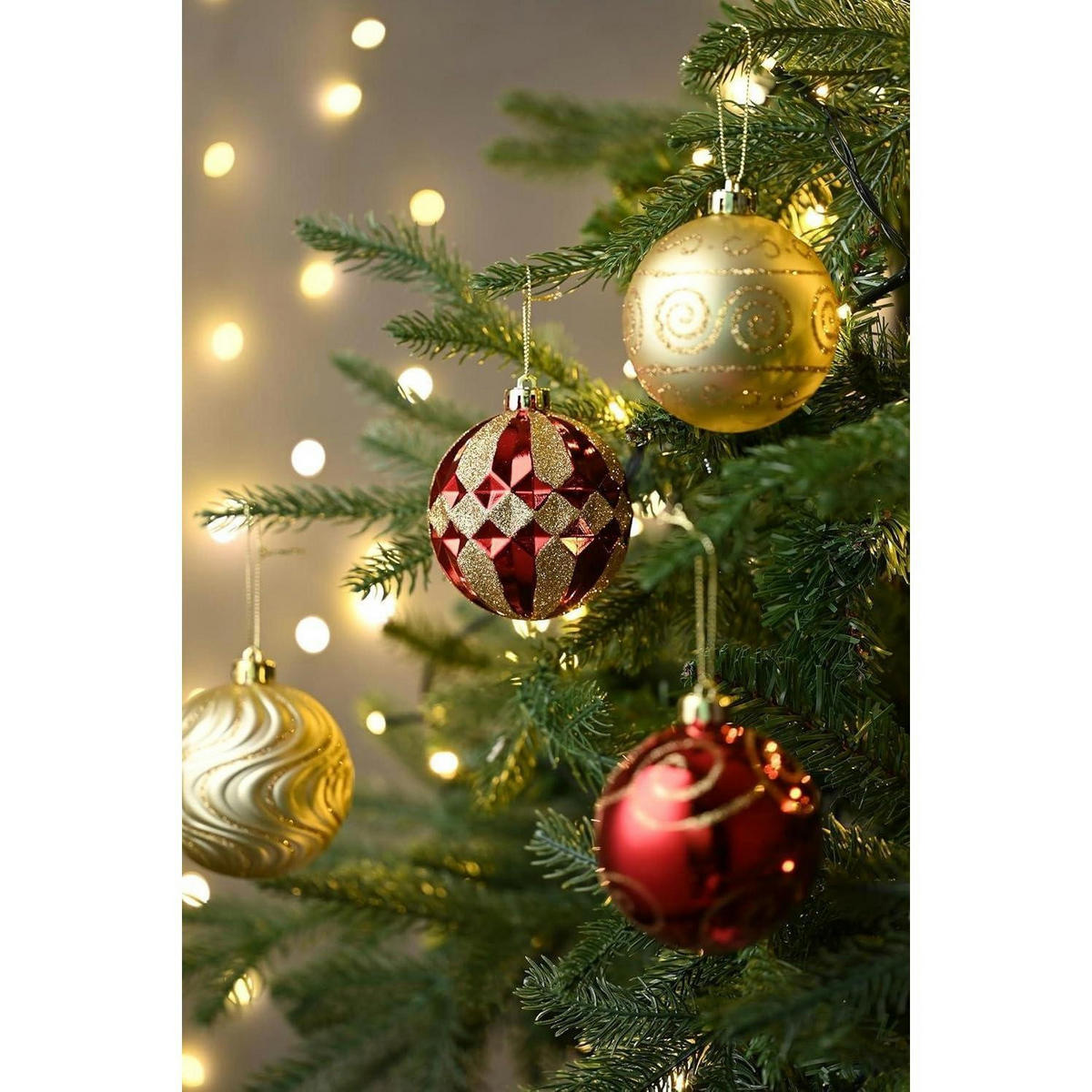 CHRISTBAUMKUGELN 16-teiliges Set 8 cm Rot/Gold Bruchfest - Multicolor, Kunststoff (8/8/8cm)