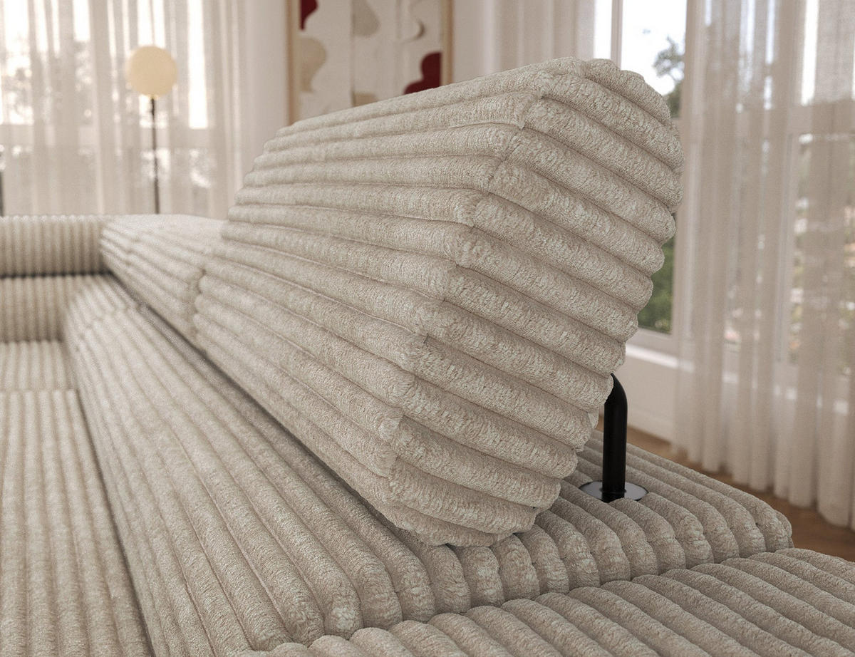 ECKSOFA COLESIO L-Form, Schlaffunktion, Bettkasten, verstellbare Kopfstützen, Wellenfederung, Metallfüße, breiter Cordstoff - Creme/Schwarz, Kunststoff/Metall (269/204cm) - Wohnideebilder