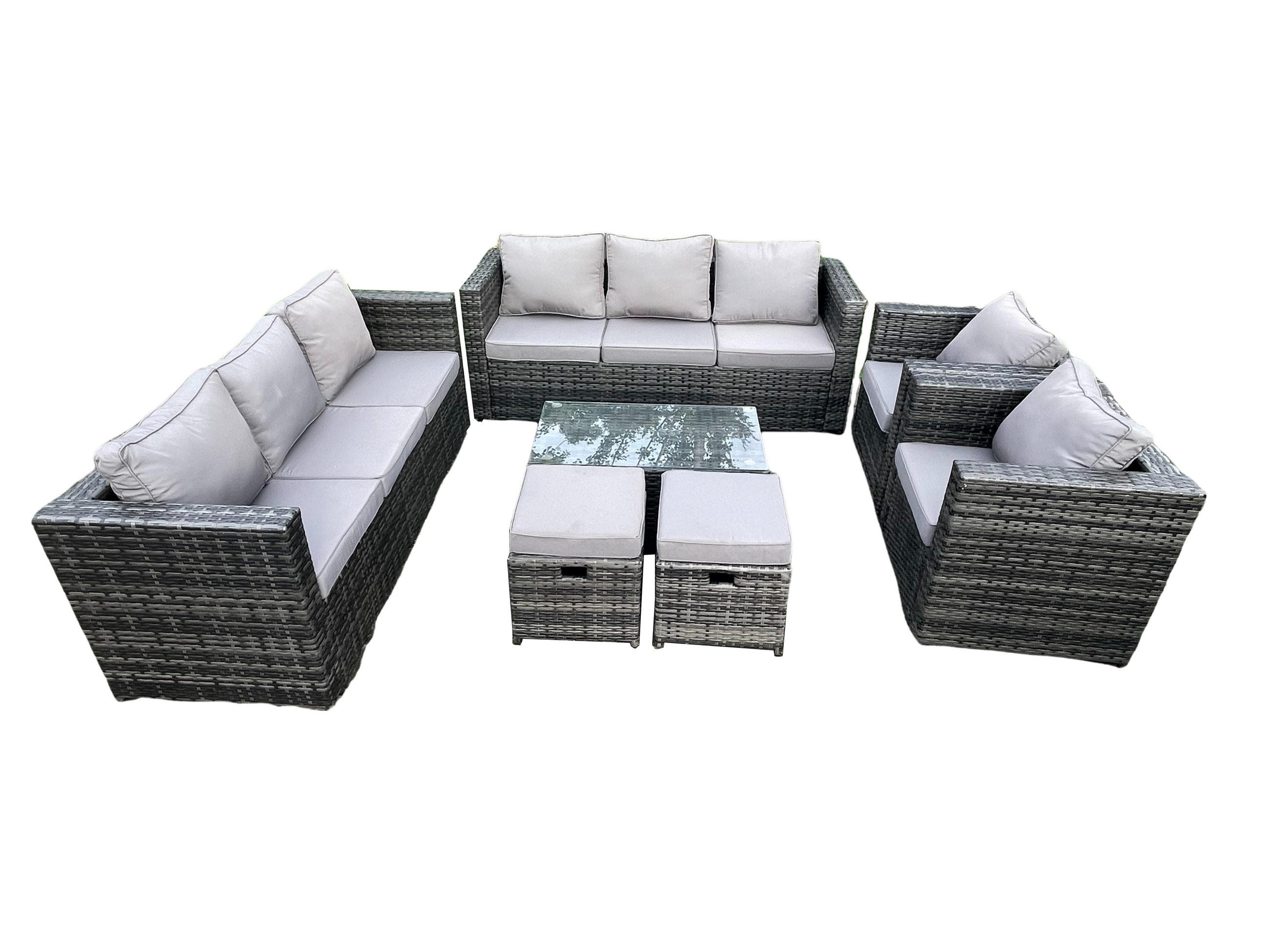 GARTENMÖBELSET mit 2 Kleinen Hockern 10-Sitzer - Dunkelgrau, Metall - Fimous