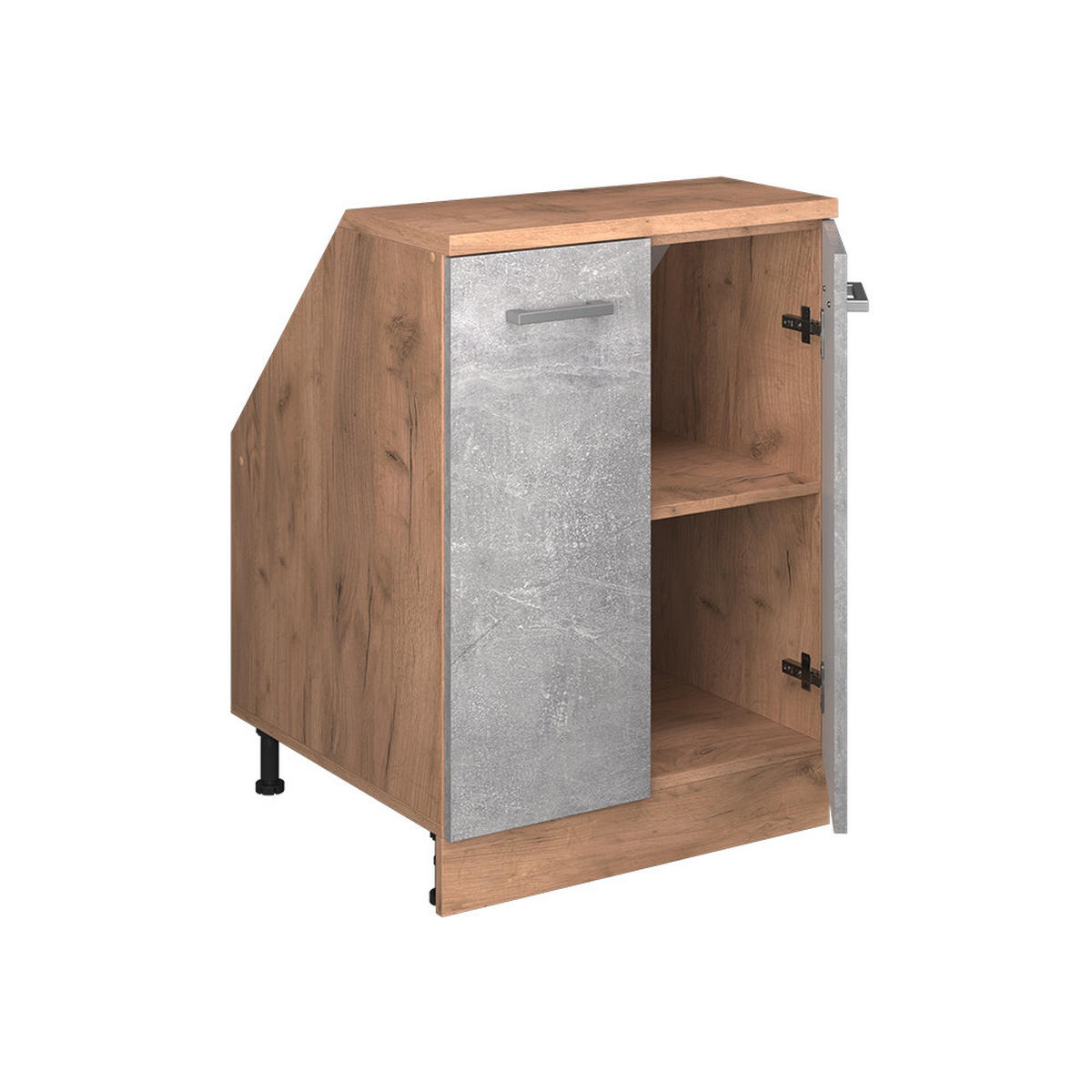 KUHINJSKI ORMAR ZA KOSINE KROVA R-Line Beton 60 cm s 2 vrata, korpus ormara dubine 60 cm - hrast medunac/siva, drvni materijal (60/83.8/60cm) - Vicco