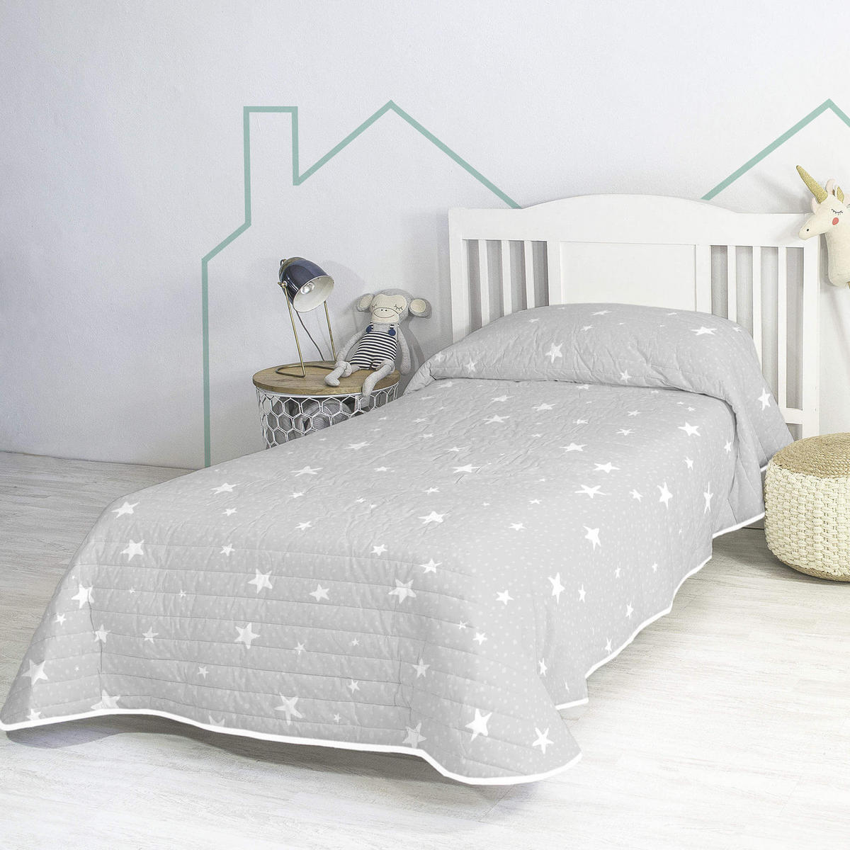 TAGESDECKE little star 180x260 cm (bett 80/90/105) grau - Grau, Textil (180/260cm) - Happy Friday