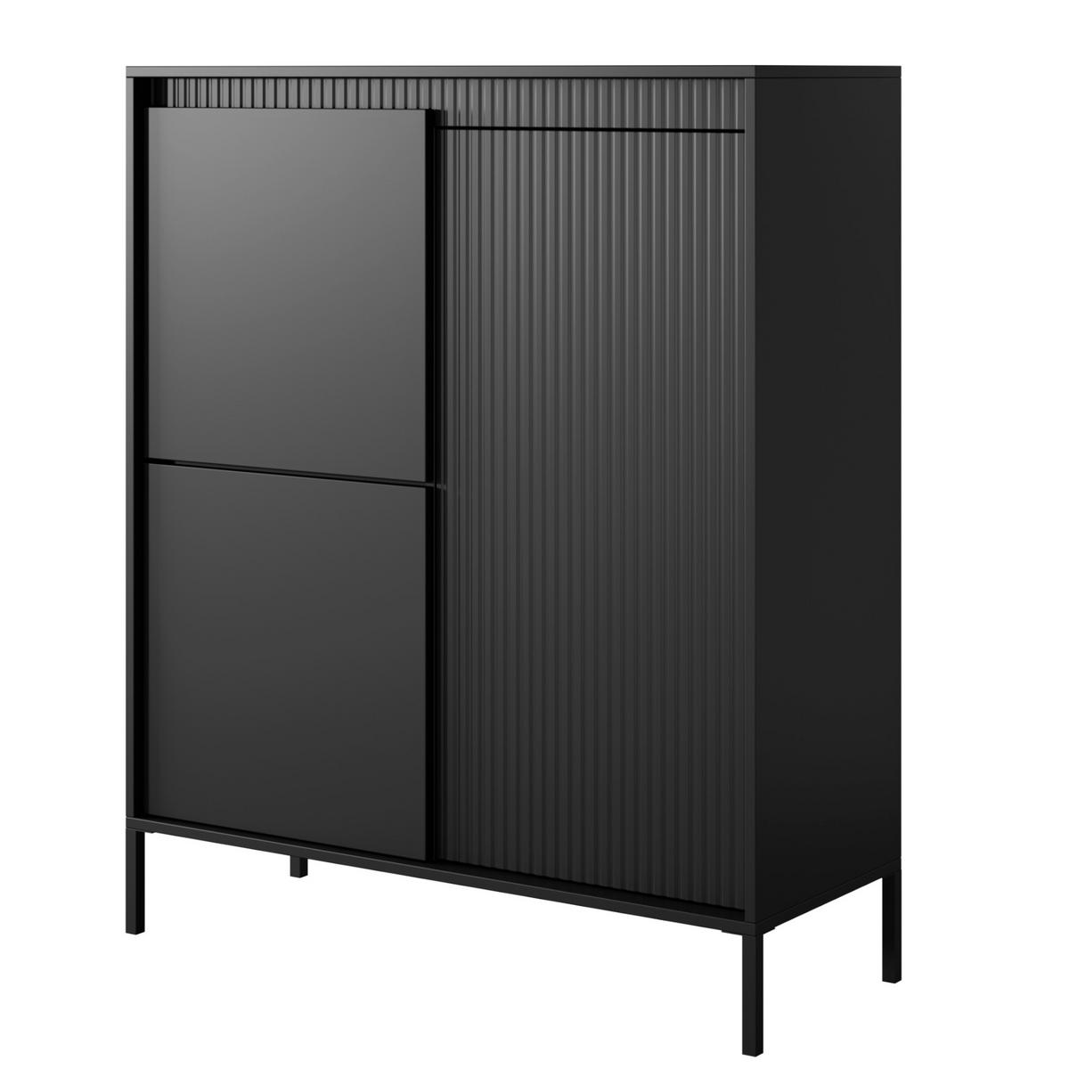 HIGHBOARD SELBU KOM1 Schwarz - Schwarz, Glas/Holzwerkstoff (104/124/40cm) - Komodee