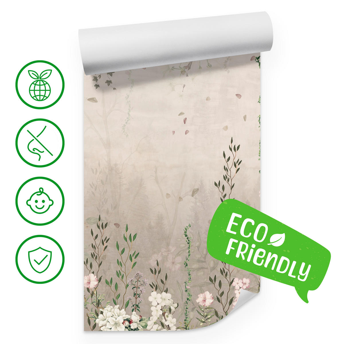 FOTOTAPETE für Wohnzimmer Vintage Blumenwiese Wildblumen Natur 500x350 - Beige/Braun, Papier (500/350cm) - Muralo