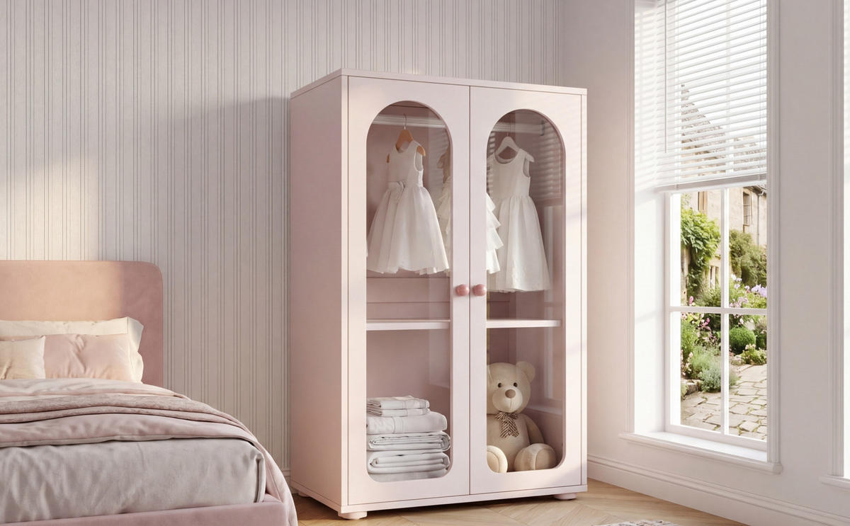 ŠATNÍ SKŘÍŇ v růžové barvě, lakovaná skříň s keramickými úchytkami a šatní tyčí, Š80/H50/V120 cm - růžová, kov/kompozitní dřevo (80/120/50cm) - STILVORA