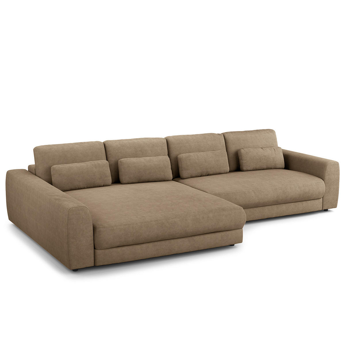 ECKSOFA mit XXL-Longchair - Taupe/Schwarz, Kunststoff/Textil (323/182cm) - home24
