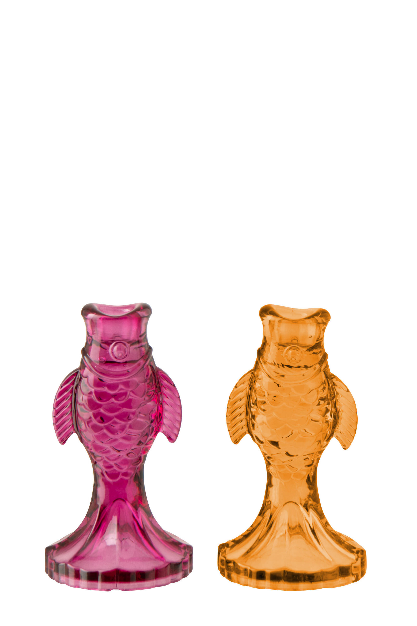 KERZENSTÄNDER FISCH (2ER SET) - Orange, Glas (9.5/17cm) - J-Line