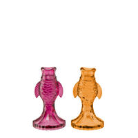 KERZENSTÄNDER FISCH (2ER SET) - Orange, Glas (9.5/17cm) - J-Line