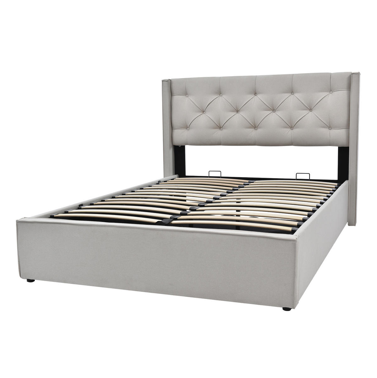 TAPECIRANI krevet 140/200 cm svijetlosivi od pamuka s podiznim podnicama i spremištem - svijetlo siva, tekstil (140/200cm) - OKWISH