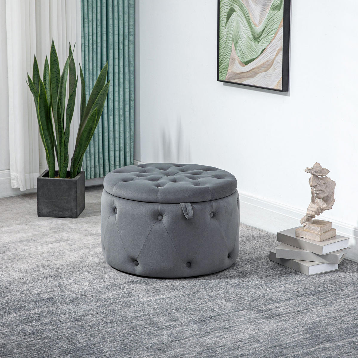 SITZHOCKER, Polsterhocker, Grau - Grau, Kunststoff (60/40/60cm) - HOMCOM