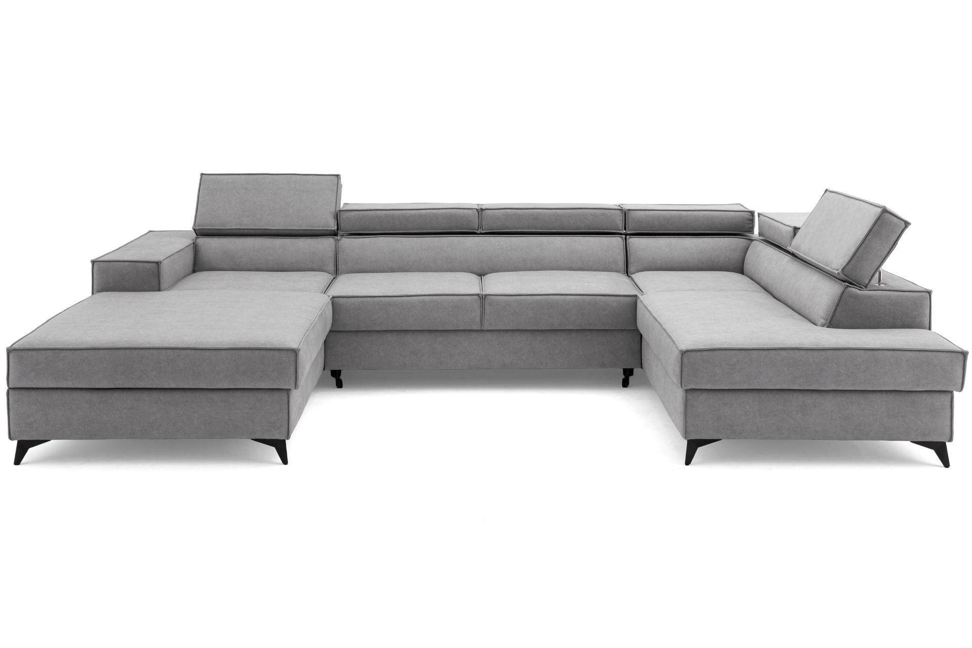 ECKSOFA PURE U Rechts mit Schlaffunktion 127x270 Velours Hellgrau - Hellgrau/Schwarz, Holz/Textil (204/340cm) - Muffo