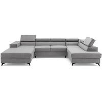 ECKSOFA PURE U Rechts mit Schlaffunktion 127x270 Velours Hellgrau - Hellgrau/Schwarz, Holz/Textil (204/340cm) - Muffo