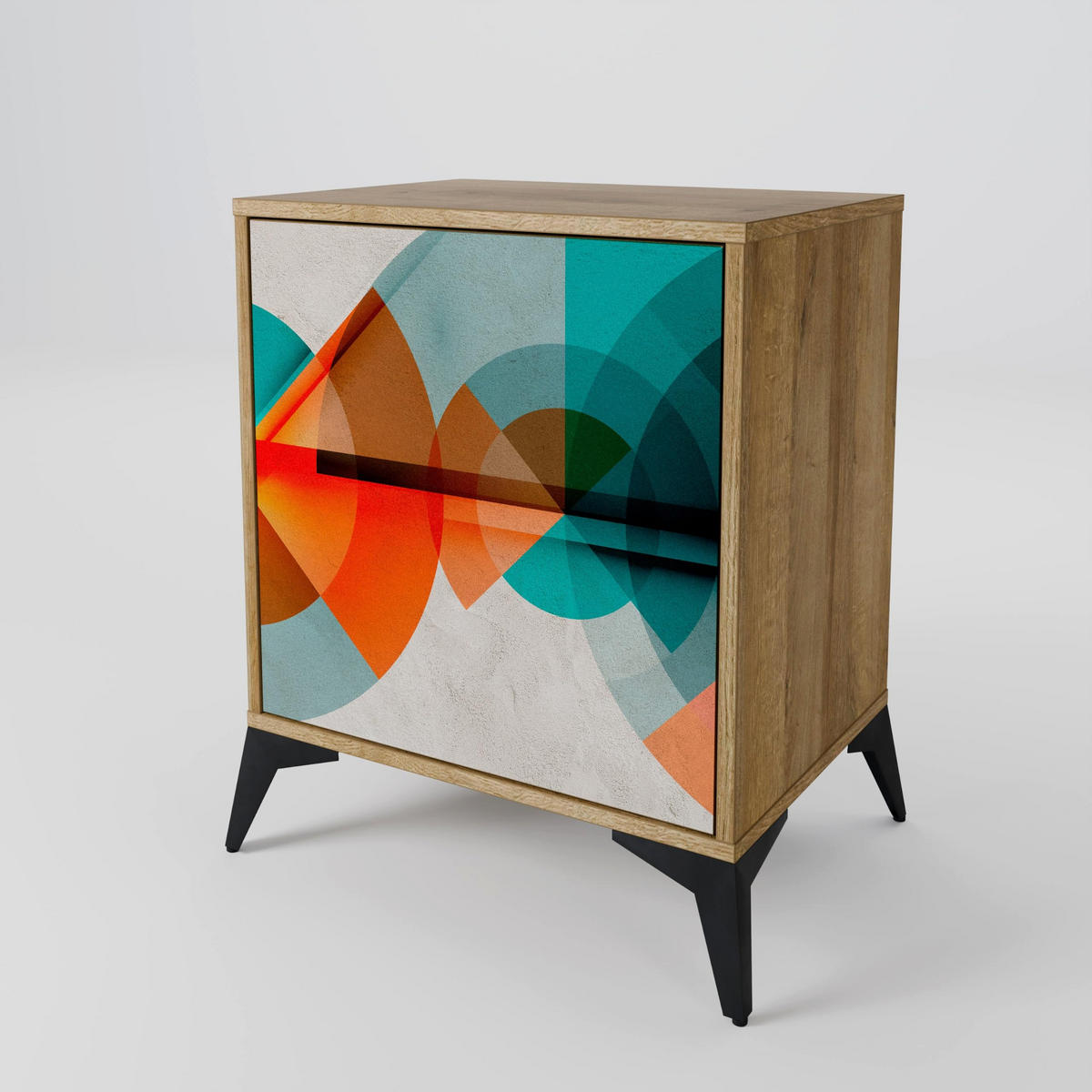 SIDEBOARD CIRCULAR RHAPSODY, Eichefarben, 57,5x42x67,5 cm, Schwarze Metall-Rahmenfüße - Eichefarben/Multicolor, Holzwerkstoff/Metall (57.5/67.5/42cm) - SpaceRebels