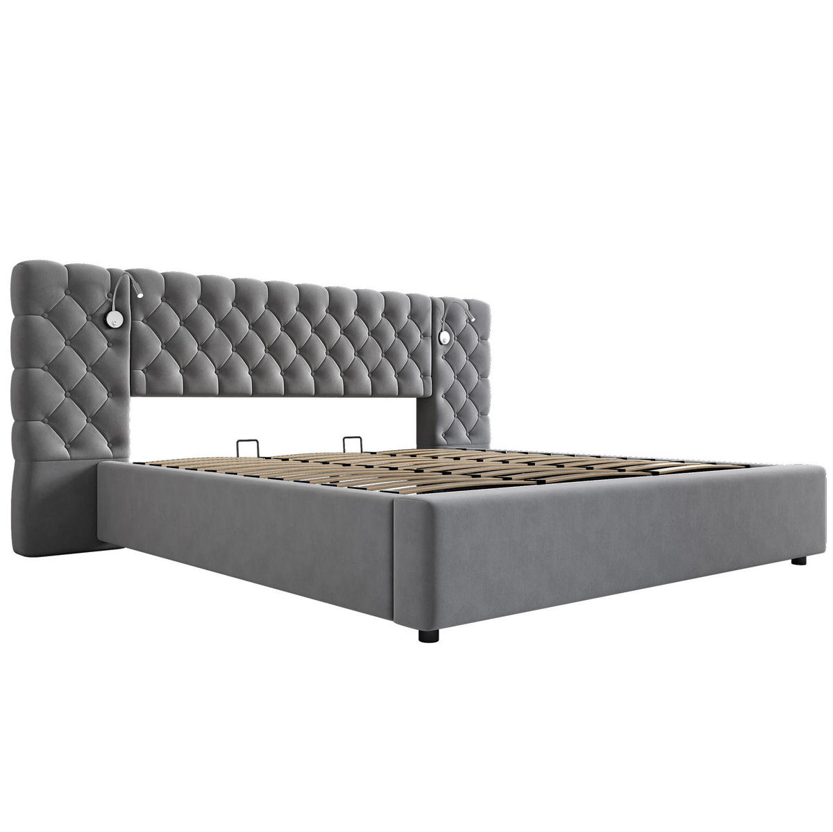 POLSTERBETT 180/200 cm Grau mit Stauraum und LED-Beleuchtung - Grau, Textil (180/200cm) - OKWISH