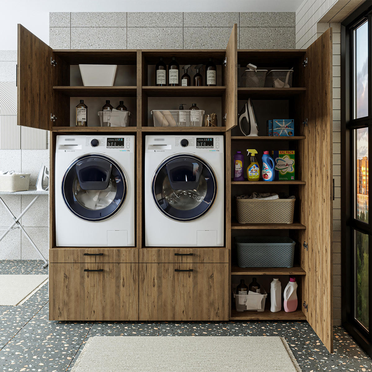 WASCHMASCHINENSCHRANK Serie 2 194cm Breit, 205cm Hoch - Eichefarben, Holzwerkstoff (194/205/67cm)