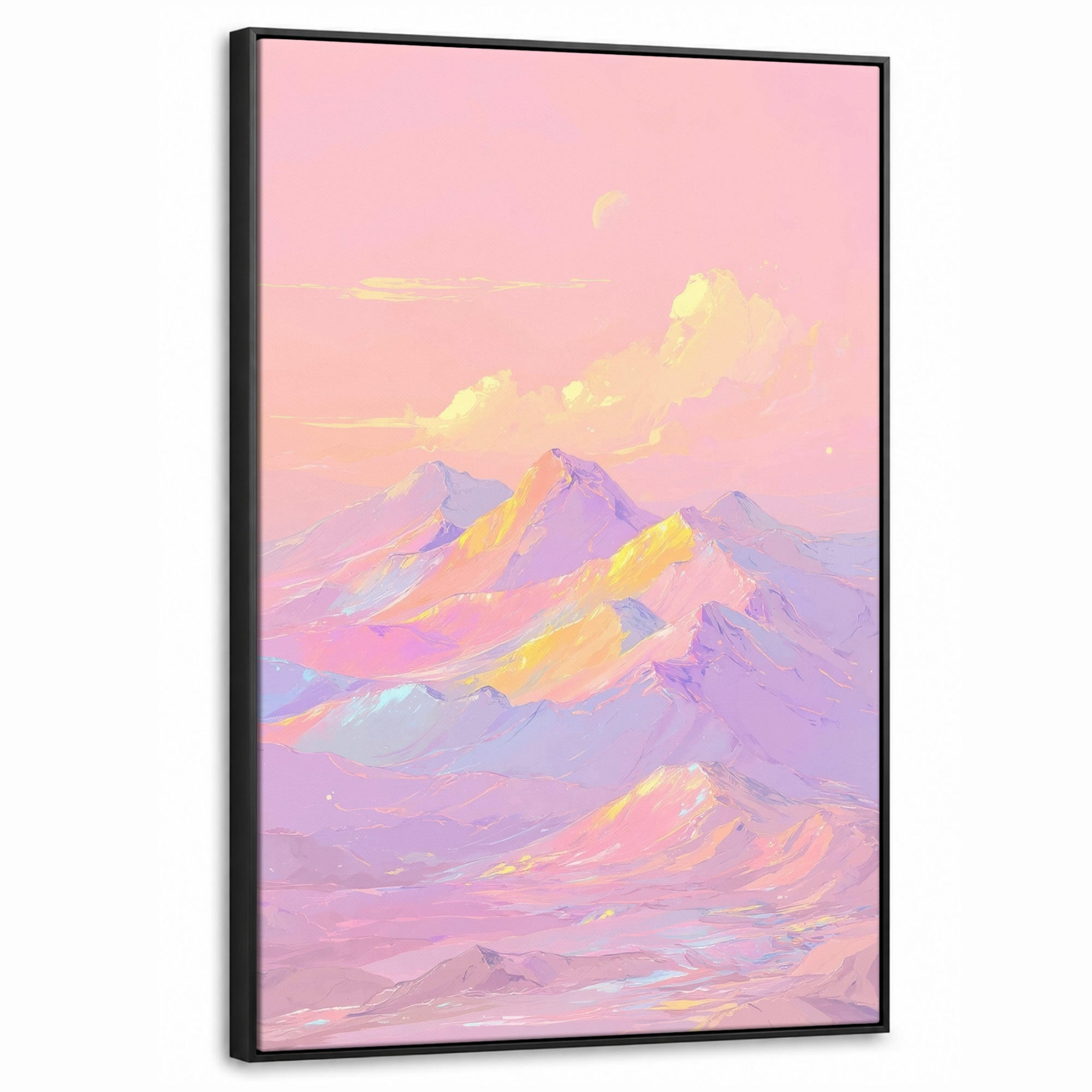 LEINWAND Bilder mit Rahmen - Berggipfel - Wolken - Verträumt - 60x90 - Hellrosa, Textil (60/90cm) - MuchoWow
