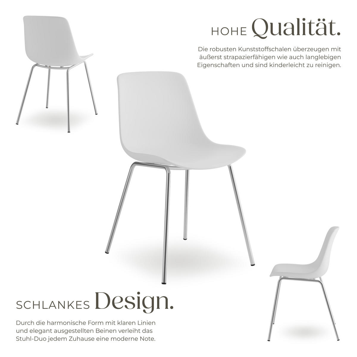 KUNSTSTOFFSTUHL 2er Set Mave 46 x 55 x 80 5 cm weiß/chrom - Weiß, Textil (46/80.5/55cm) - tectake