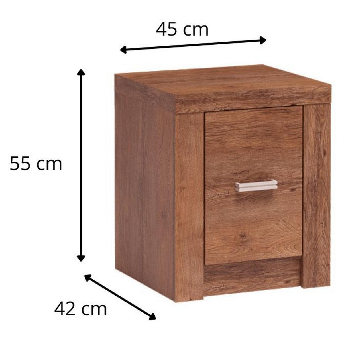NACHTTISCH Indianapolis I-24 45 x 55 x 42 cm Esche hell - Braun, Holzwerkstoff/Metall (45/55/42cm) - Koseto
