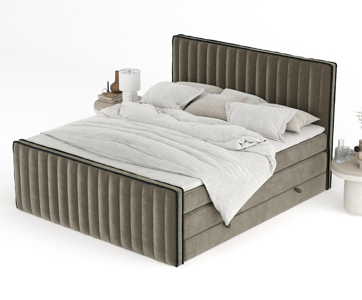 BOXSPRINGBETT Nocturne Taupe 180/200 cm - Taupe/Schwarz, Holz/Holzwerkstoff (180/200cm) - Maison de Reve