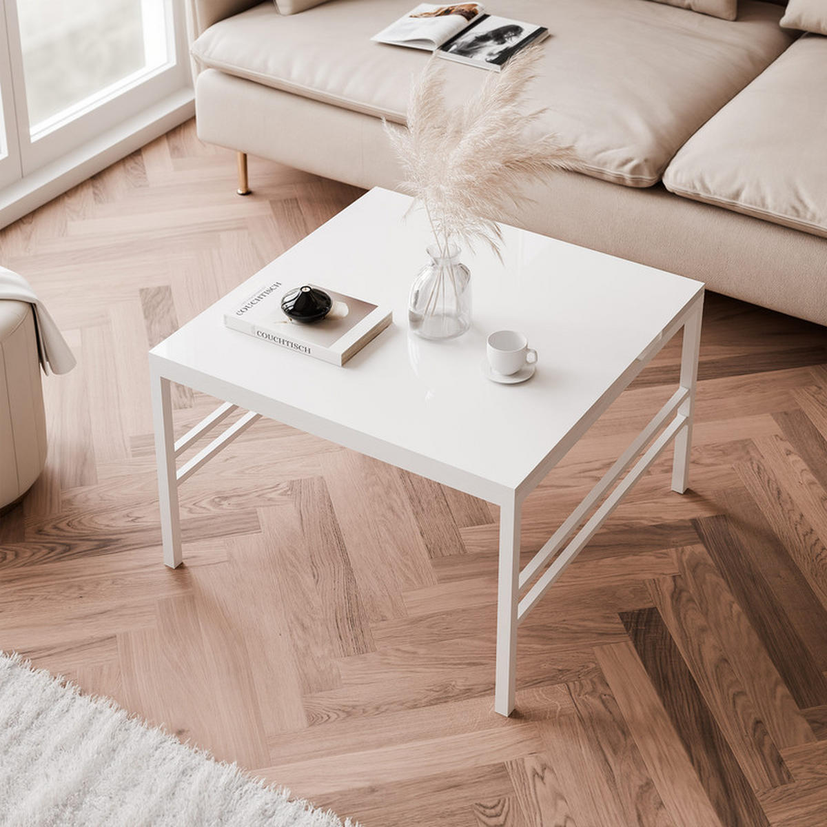 COUCHTISCH FORMA 60/60 cm Quadrat, Weiß Hochglanz - Weiß Hochglanz, Metall (60/60/46cm) - Idohome