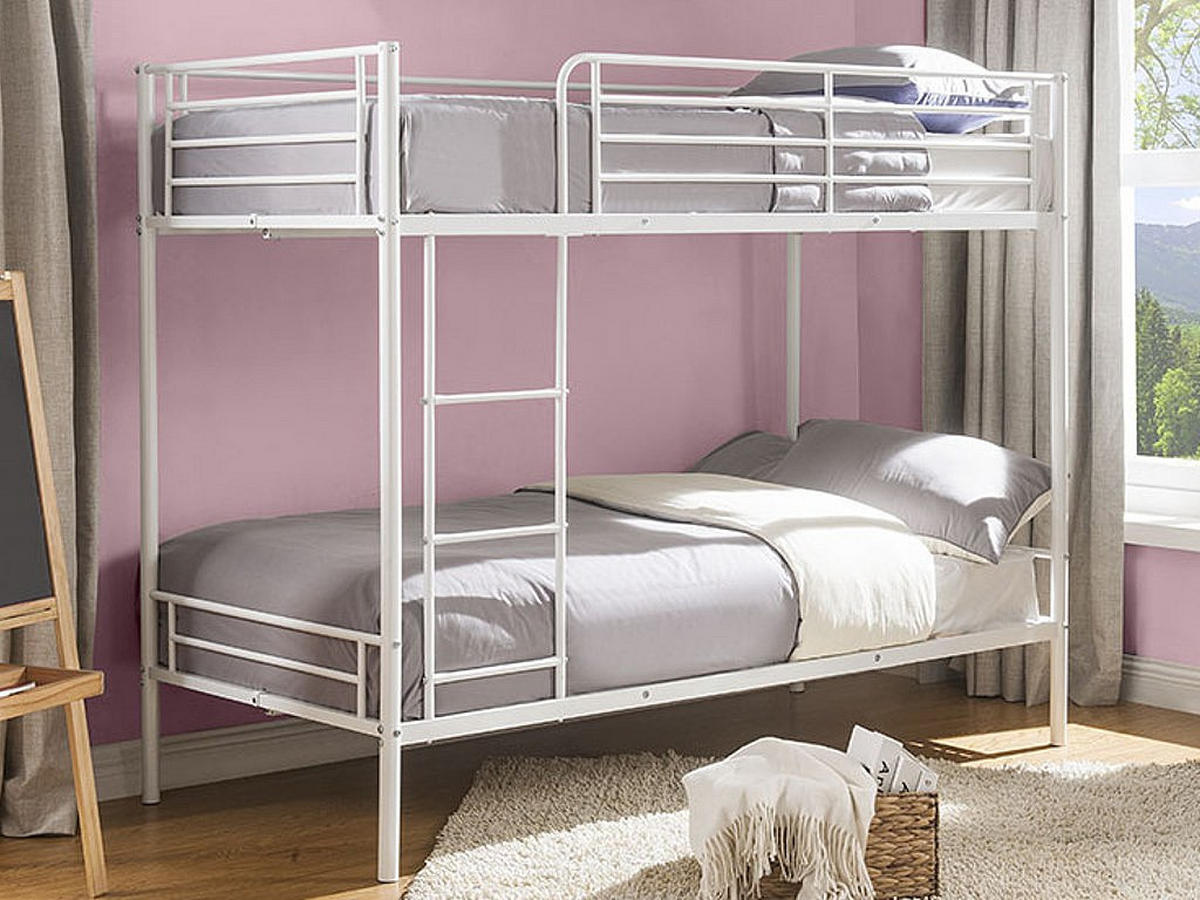 ETAGENBETT - 198cm x 126cm - Stahl - weiß - DUOTIS - Weiß, Metall (126/198cm) - Vente-Unique