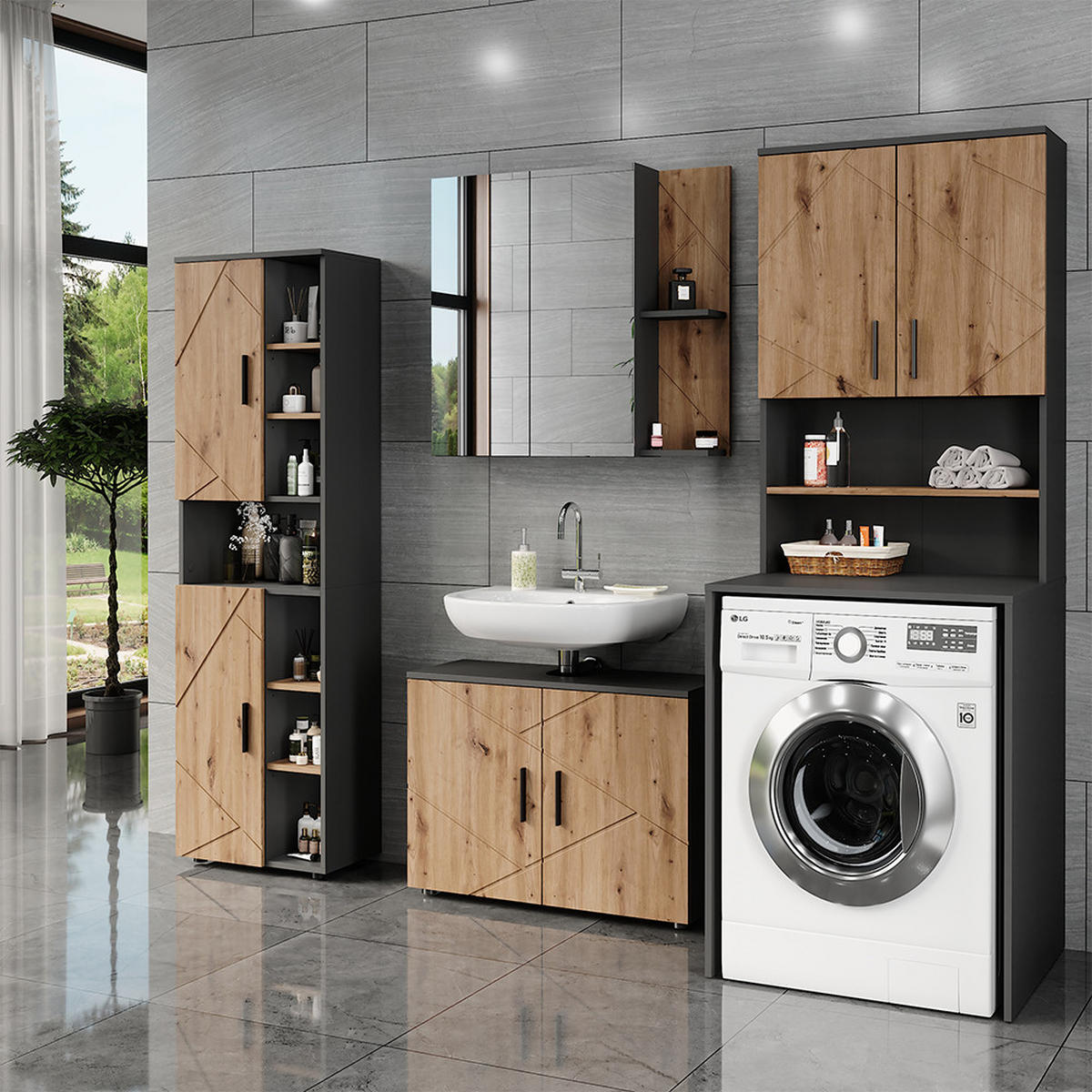 KONSTRUKCE SKŘÍŇKY NA PRAČKU Irma Antracit/Artisan - antracitová/dub artisan, kompozitní dřevo (68/103.5/30cm) - Vicco