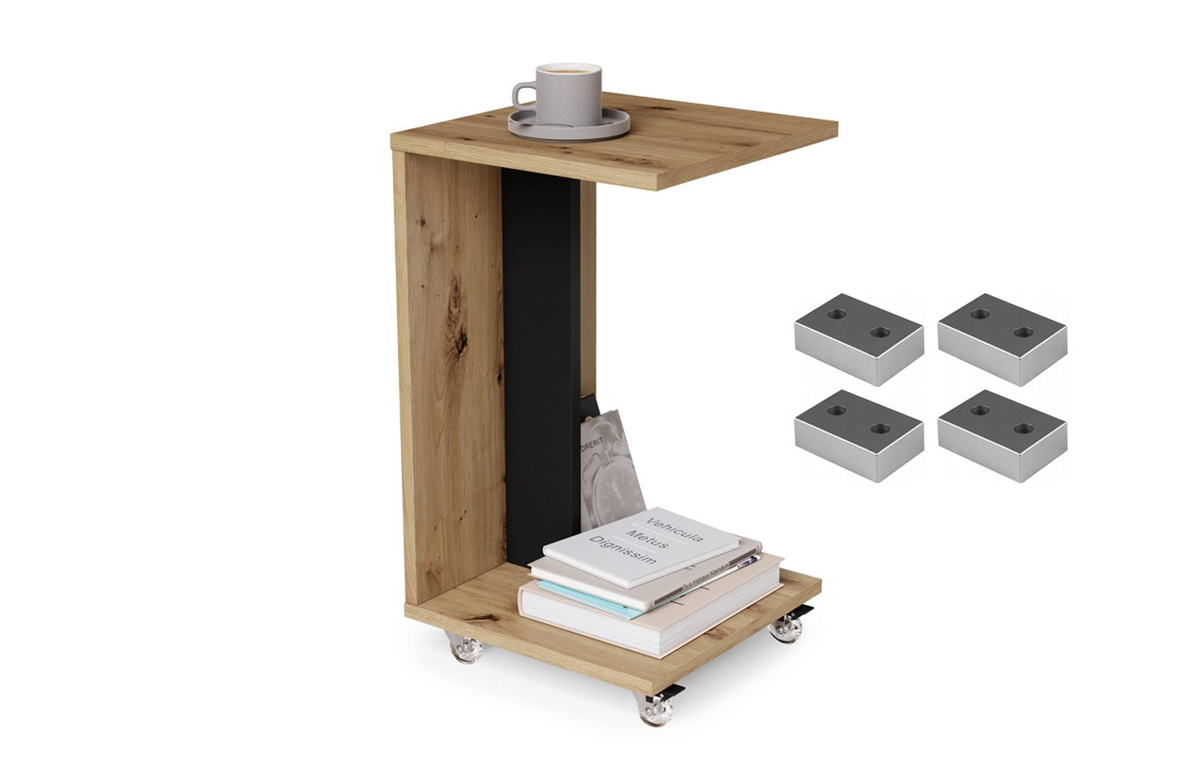designimpex Beistelltisch Schwarz, Eiche Artisan 40x66x40 cm