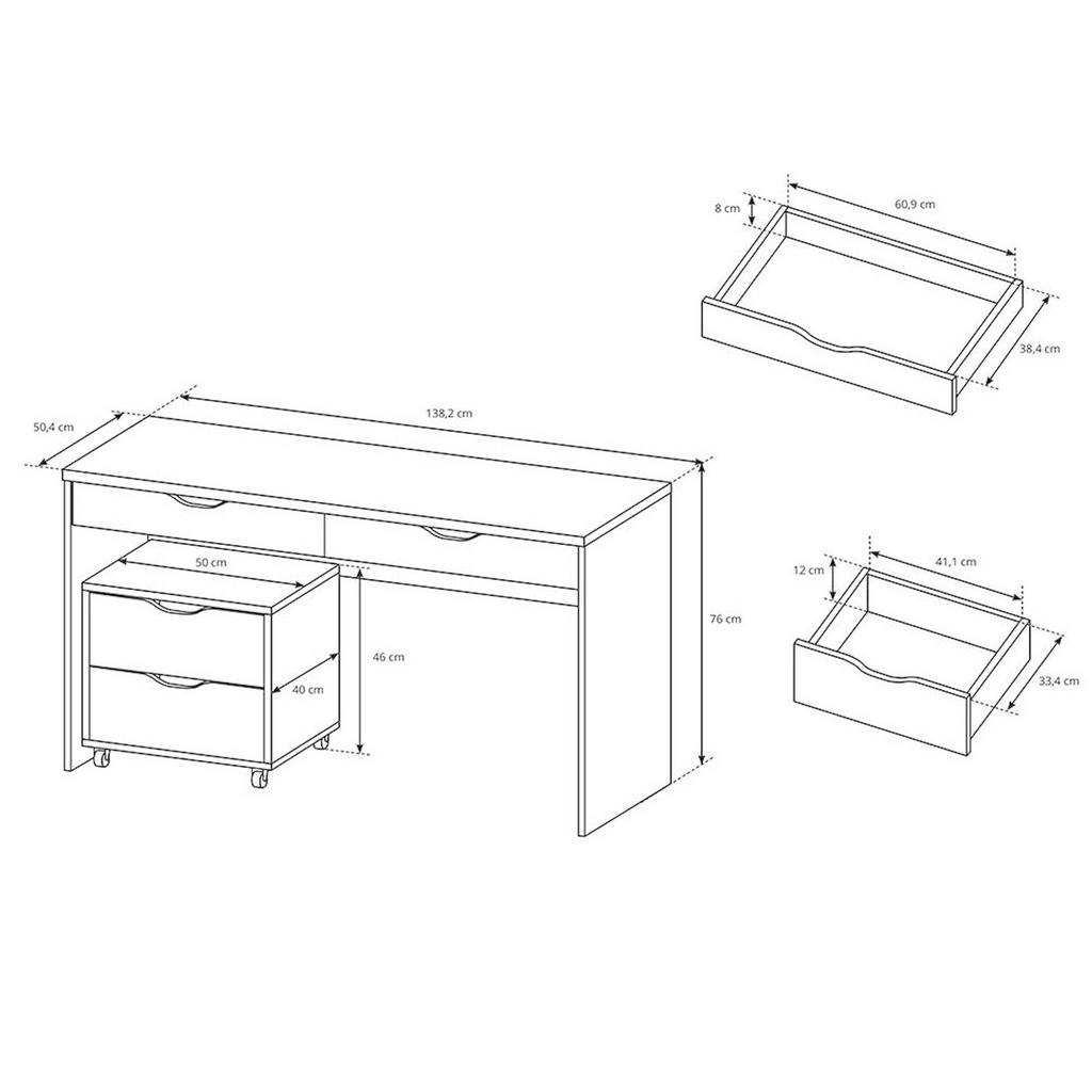 Thumbnail - Feldmann-Wohnen Schreibtisch, Graphit, Holz, 2 Schubladen, Rechteckig,Rechteckig, 138x76x50 cm, Arbeitszimmer, Schreibti...