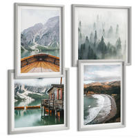 BILDER SET 4er Set - 50x50 cm & 40x60 cm Silberner Rahmen - Berge, See, Boot, Nebel, Strand - Silberfarben, Kunststoff (50/50cm) - TULUP