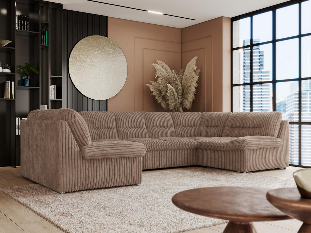 WOHNLANDSCHAFT COMODO U Braun Cord - Silberfarben/Braun, Textil/Metall (340/93/206cm) - MKS