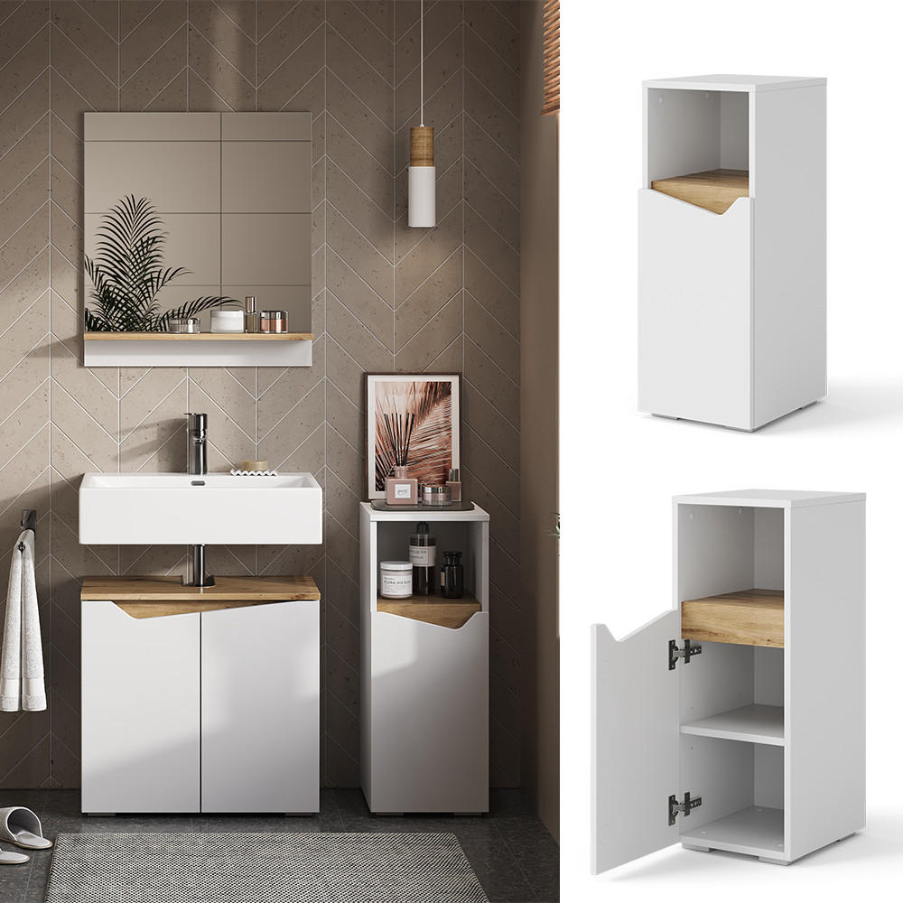 MIDISCHRANK Marelle Weiß 30 x 74.5 cm mit Tür und offenem Fach - Weiß, Holzwerkstoff (30/74.5/35cm) - Vicco